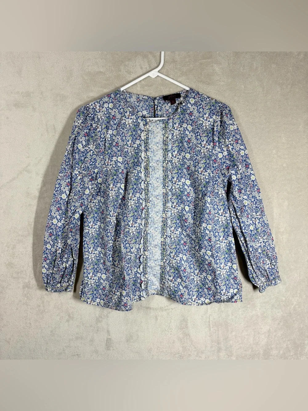 J CREW X LIBERTY Scalloped Cotton Poplin Shirt Women’s S‎ Blue Ditzy Floral Twee